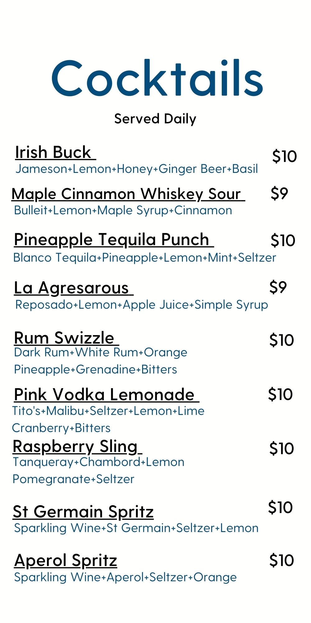 Cocktail menu 2023